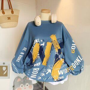 Blue Oversized Graphic Sweatshirt Street
